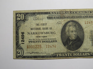 $20 1929 Narrowsburg New York National Currency Bank Note Bill Ch. #12496 FINE