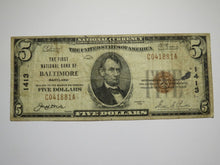 Load image into Gallery viewer, $5 1929 Baltimore Maryland MD National Currency Bank Note Bill Charter #1413