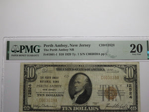 $10 1929 Perth Amboy New Jersey NJ National Currency Bank Note Bill #12524 VF20