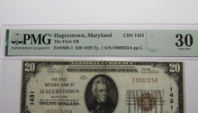 Load image into Gallery viewer, $20 1929 Hagerstown Maryland MD National Currency Bank Note Bill #1431 VF30 PMG
