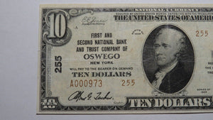 $10 1929 Oswego New York NY National Currency Bank Note Bill Ch. #255 VF+ RARE!