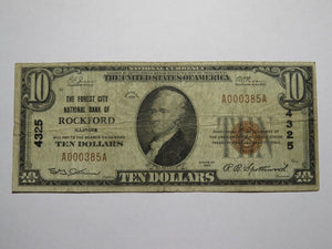 $10 1929 Rockford Illinois IL National Currency Bank Note Bill Ch. #4325 FINE