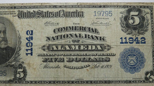 $5 1902 Alameda California CA National Currency Bank Note Bill! Ch. #11942 VF!