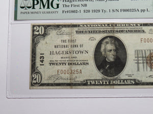 $20 1929 Hagerstown Maryland MD National Currency Bank Note Bill #1431 VF30 PMG