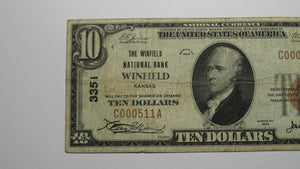 $10 1929 Winfield Kansas KS National Currency Bank Note Bill Charter #3351 VF