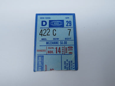 November 14 1982 Rangers Edmonton Oilers Hockey Ticket Stub Wayne Gretzky 2 Goal