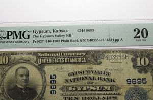 $10 1902 Gypsum Kansas KS National Currency Bank Note Bill Ch #9695 VF20 PMG