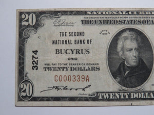 $20 1929 Bucyrus Ohio OH National Currency Bank Note Bill Ch. #3274 Very Fine