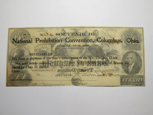 $20 1908 Columbus Ohio National Prohibition Convention Obsolete Currency Note!