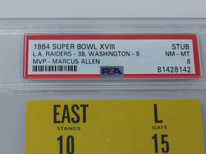 1984 Super Bowl XVIII 18 Oakland Raiders Vs. Redskins NFL Ticket Stub Mint 8 PSA