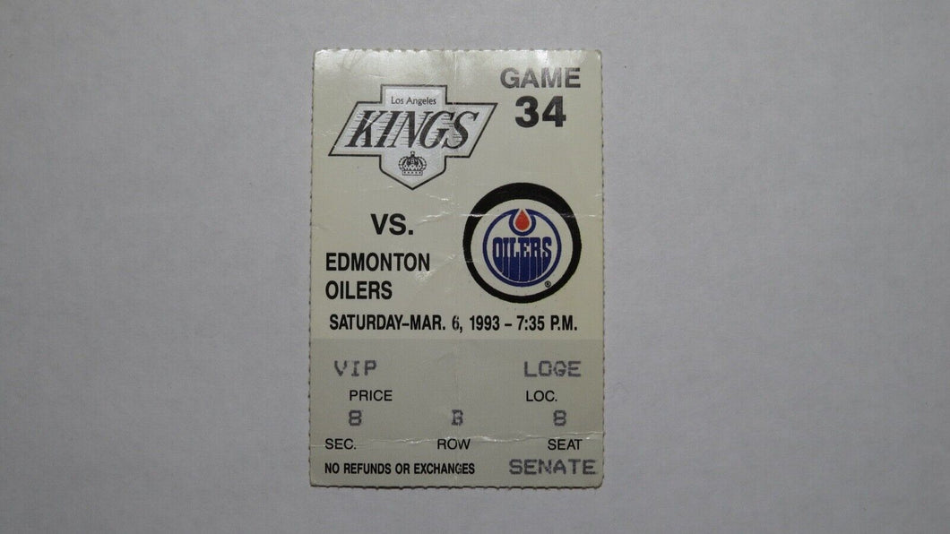 March 6, 1993 Los Angeles Kings Vs. Oilers Hockey Ticket Stub! Gretzky Goal Game