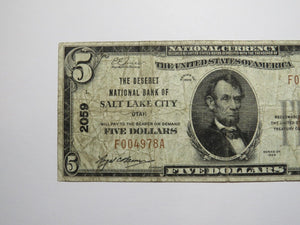 $5 1929 Salt Lake City Utah UT National Currency Bank Note Bill Charter #2059