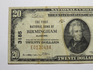 $20 1929 Birmingham Alabama AL National Currency Bank Note Bill Charter #3185