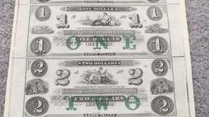 $1-$1-$2-$3 1860's Newport Rhode Island Obsolete Currency Uncut Sheet Bank Notes