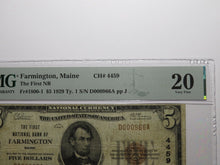 Load image into Gallery viewer, $5 1929 Farmington Maine ME National Currency Bank Note Bill Ch. #4459 VF20 PMG