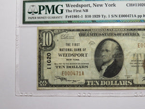 $10 1929 Weedsport New York NY National Currency Bank Note Bill Ch. #11020 VF25