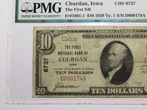 $10 1929 Churdan Iowa IA National Currency Bank Note Bill Ch. #6737 VF25 PMG