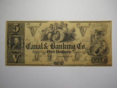 $5 18__ New Orleans Louisiana Obsolete Currency Bank Note Remainder Canal UNC+