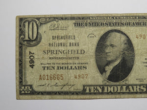 $10 1929 Springfield Massachusetts MA National Currency Bank Note Bill Ch #4907