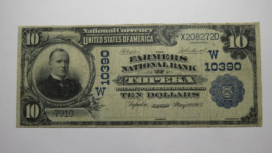 $10 1902 Topeka Kansas KS National Currency Bank Note Bill Charter #10390 FINE