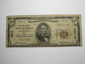 $5 1929 Dayton Ohio OH National Currency Bank Note Bill Charter #2678