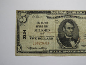 $5 1929 Milford Ohio OH National Currency Bank Note Bill Charter #3234 FINE