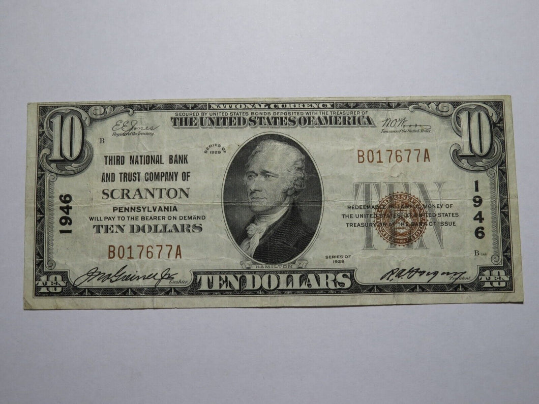 $10 1929 Scranton Pennsylvania PA National Currency Bank Note Bill Ch #1946 VF