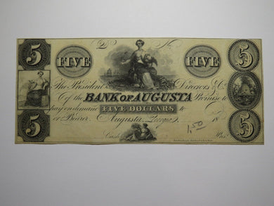 $5 18__ Augusta Georgia Obsolete Currency Note Bill Remainder Bank of Augusta