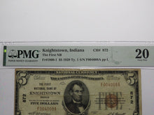 Load image into Gallery viewer, $5 1929 Knightstown Indiana IN National Currency Bank Note Bill Ch #872 VF20 PMG