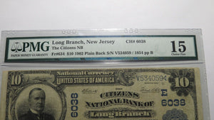 $10 1902 Long Branch New Jersey NJ National Currency Bank Note Bill Ch #6038 F15