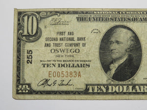 $10 1929 Oswego New York NY National Currency Bank Note Bill Charter #255 FINE