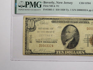 $10 1929 Beverly New Jersey NJ National Currency Bank Note Bill #8704 VF20 PMG