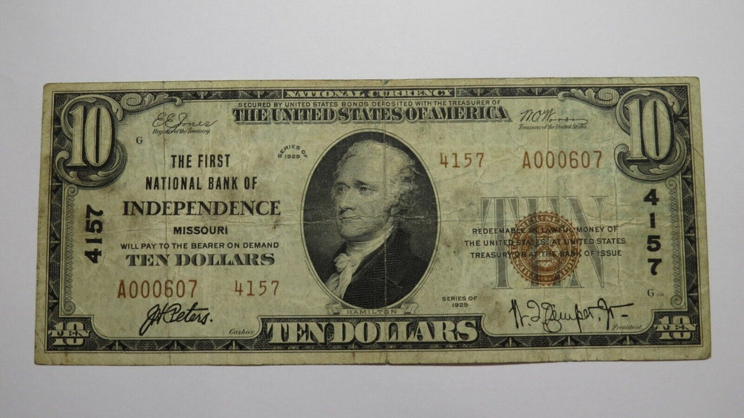 $10 1929 Independence Missouri MO National Currency Bank Note Bill Ch #4157 RARE