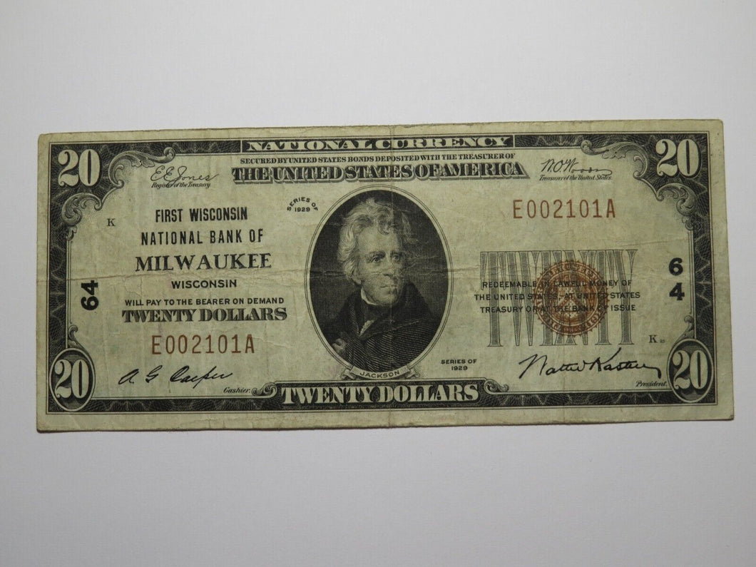 $20 1929 Milwaukee Wisconsin WI National Currency Bank Note Bill Ch. #64 FINE+