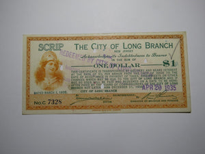 $1 1935 Long Branch New Jersey NJ Obsolete Currency Bank Note Scrip City of LB!