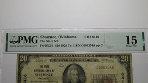 $20 1929 Shawnee Oklahoma OK National Currency Bank Note Bill Ch. #6416 F15 PMG