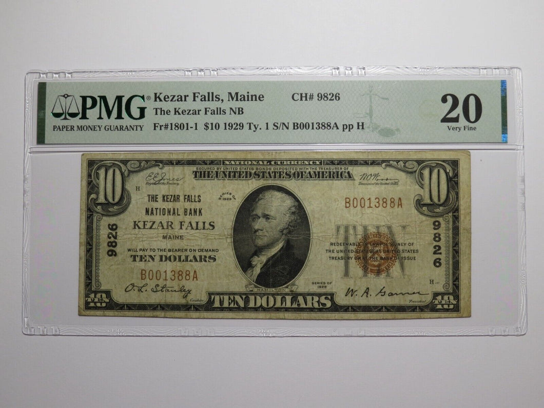 $10 1929 Kezar Falls Maine National Currency Bank Note Bill Ch. #9826 VF20 PMG