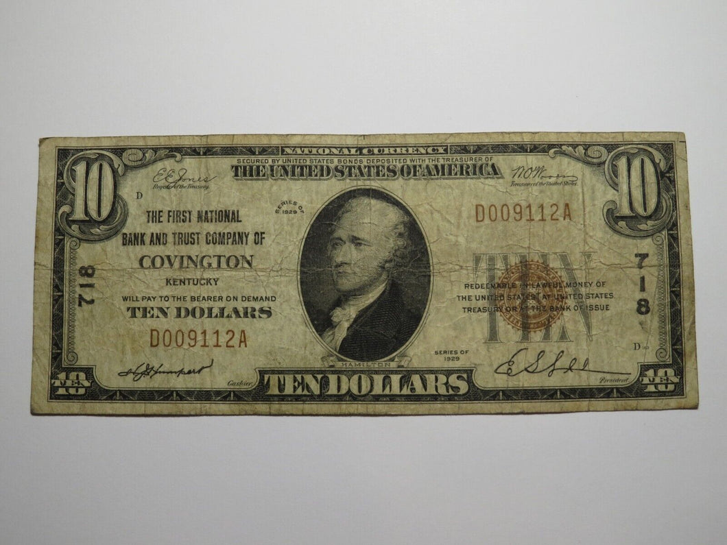 $10 1929 Covington Kentucky KY National Currency Bank Note Bill Ch. #718 RARE