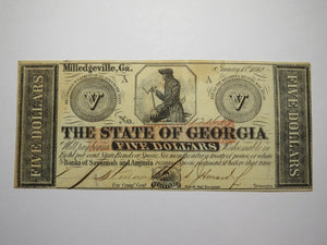 $5 1862 Milledgeville Georgia Obsolete Currency Bank Note Bill State of GA UNC++