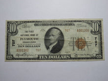 Load image into Gallery viewer, $10 1929 Plymouth Pennsylvania PA National Currency Bank Note Bill Ch #707 VF+