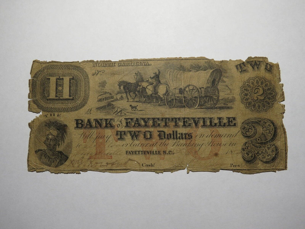 $2 1854 Fayetteville North Carolina Obsolete Currency Bank Note Bill Bank of Fay