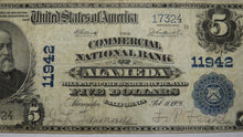 Load image into Gallery viewer, $5 1902 Alameda California CA National Currency Bank Note Bill Charter #11942 VF