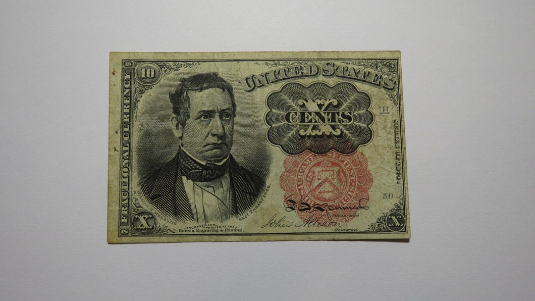 1874 $.10 Fifth Issue Fractional Currency Obsolete Bank Note Bill FINE Condition