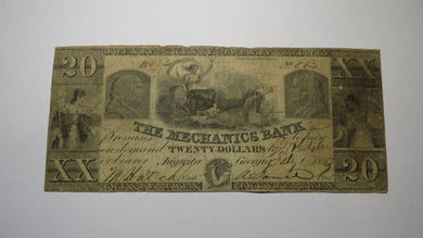 $20 1849 Augusta Georgia GA Obsolete Currency Bank Note Bill The Mechanics Bank