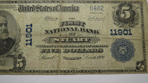 $5 1902 Stuart Virginia VA National Currency Bank Note Bill! Ch. #11901 RARE!