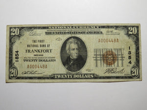 $20 1929 Frankfort Indiana IN National Currency Bank Note Bill Charter #1854 VF