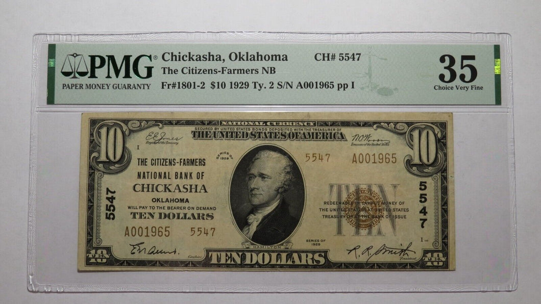 $10 1929 Chickasha Oklahoma OK National Currency Bank Note Bill #5547 VF35 PMG