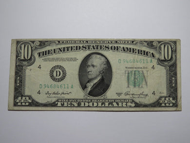 $10 1950-A Gutter Fold Error Federal Reserve Bank Note Currency Bill Very Fine