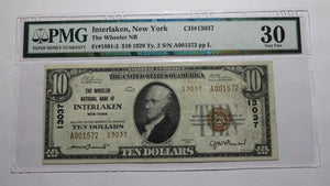 $10 1929 Interlaken New York NY National Currency Bank Note Bill! Ch #13037 VF30