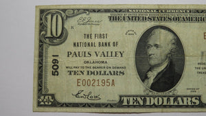 $10 1929 Pauls Valley Oklahoma OK National Currency Bank Note Bill Ch. #5091 VF